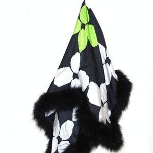 New Gail Toma Silk Scarf Marabou Feathers Scarve Wrap Shawl Designer $195 Flower